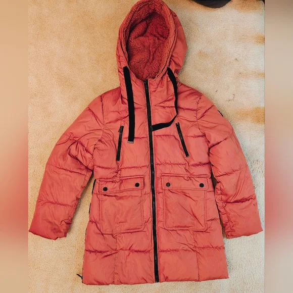 Y2K Rocawear Quilted Puffer Parka Jacket w Sherpa Hood Multi Pockets & Zip Sides - Picture 3 of 16